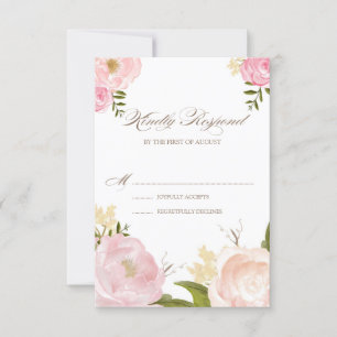 Flores Românticas Cor-de-Água Rosa com Cartão RSVP