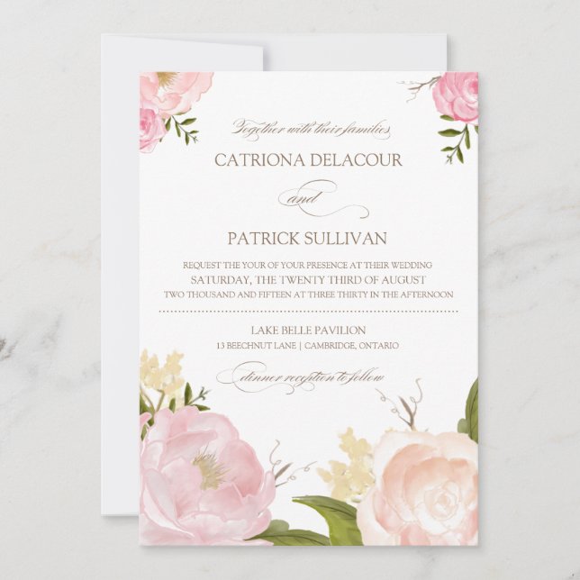 Flores Românticas De Aquarela Convite De Casamento (Frente)