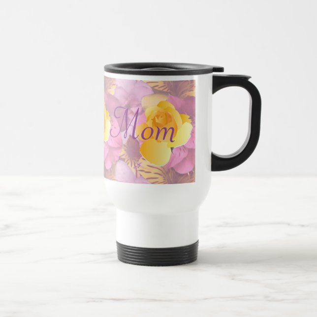 Flores Rosa Amarelas Rosa Caneca de viagem Mãe (Direita)