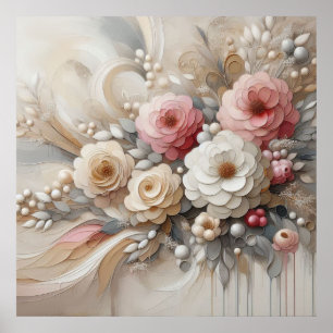 Flores Rosa-bege Modernas 32 Poster