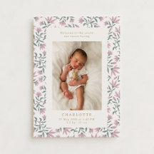 Flores rosa | cartão de anúncio de nascimento bebê