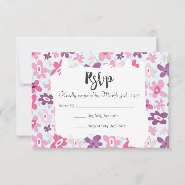 Flores Rosa, Casamento Whimsical RSVP (Frente)