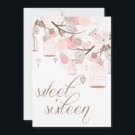 Flores rosa e aves Doce Dezesseis Convites<br><div class="desc">Flores Rosa e Birdcages Doce 16 Convites de Aniversário Uma bela ilustração de flores,  pássaros,  passagens,  corações e corações cardíacos.</div>