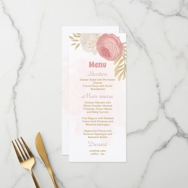 flores rosa e brancas menu de casamento botânico d (Frente/Verso In Situ)