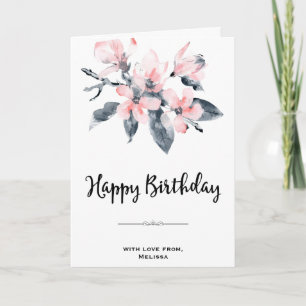 Flores Rosa e Cinza Classe Cartão de Aniversário A