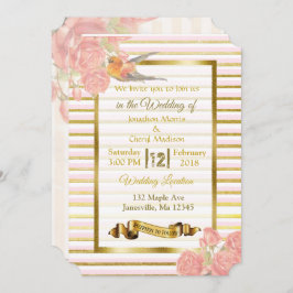 Flores rosa e Douradas e Convites para Casamento d