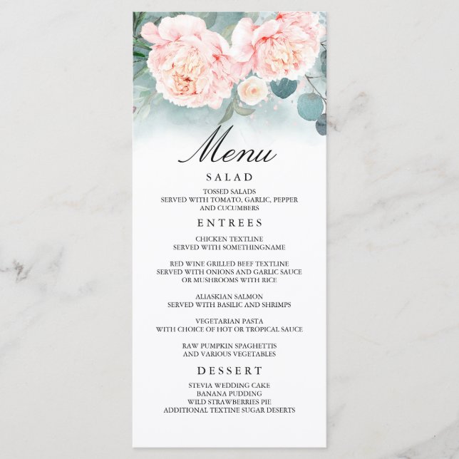 Flores Rosa e Menus de Casamento Verde (Frente)