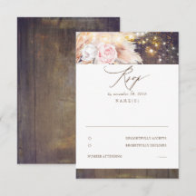 Flores rosa e RSVP de Casamento de Grass Pampas