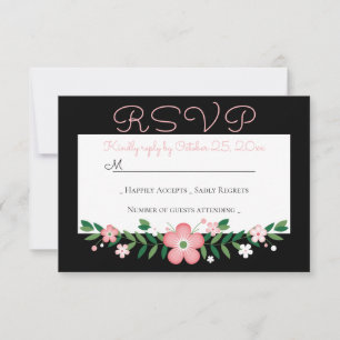 Flores Rosa Floral Preto RSVP Casamento Festa
