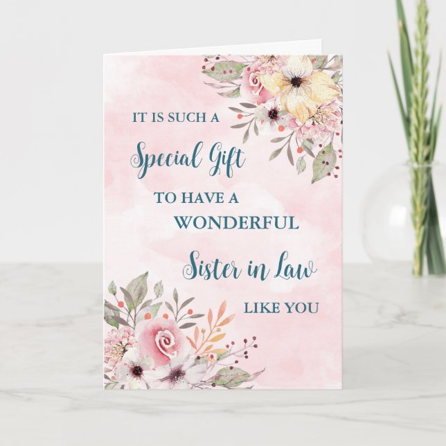 Flores rosa Irmã em Direito Feliz Cartão de Dia de (Frente)