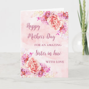 Flores rosa Irmã em Direito Feliz Cartão de Dia de