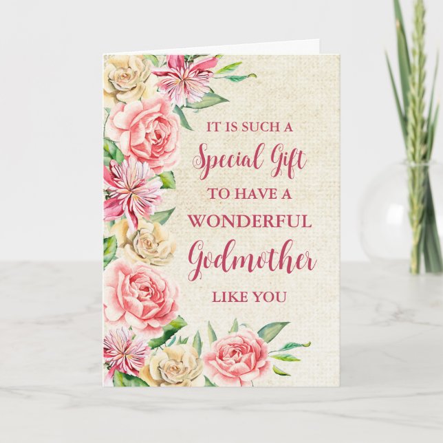 Flores Rosa, Madrinha Feliz Cartão de Dia de as mã (Frente)