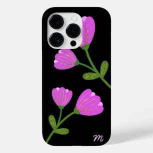 Flores rosa na Capa de telefone preta
