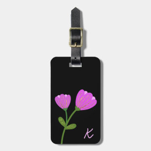 Flores Rosa na Etiqueta de Bagagem Preta
