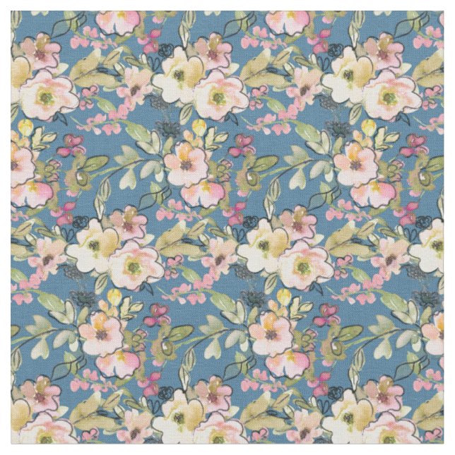 Flores Rosa no Tecido Azul | Materia de Impressão  (Detalhe)