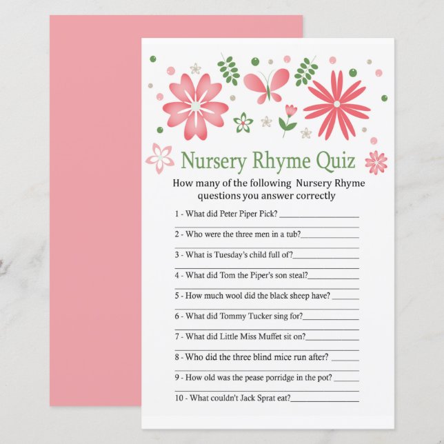 Flores Rosa Nursery Rhyme jogo de chá de fraldas d (Frente/Verso)