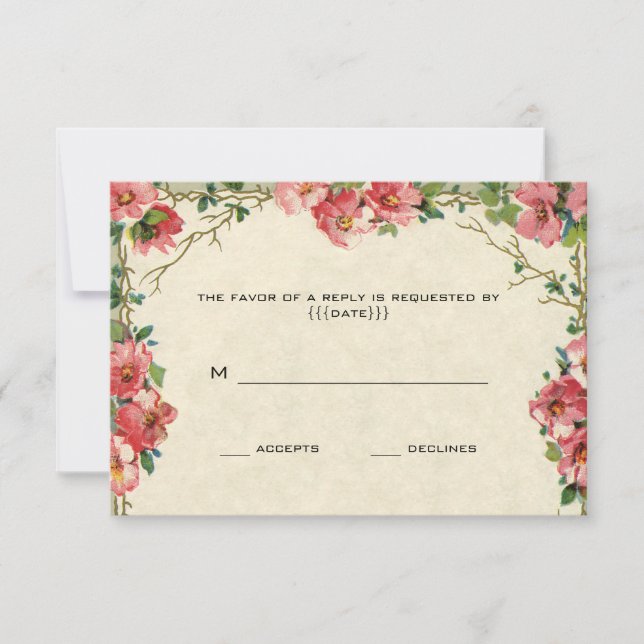 Flores Rosas Cor-de-Rosa Florais, RSVP Casamento V (Frente)