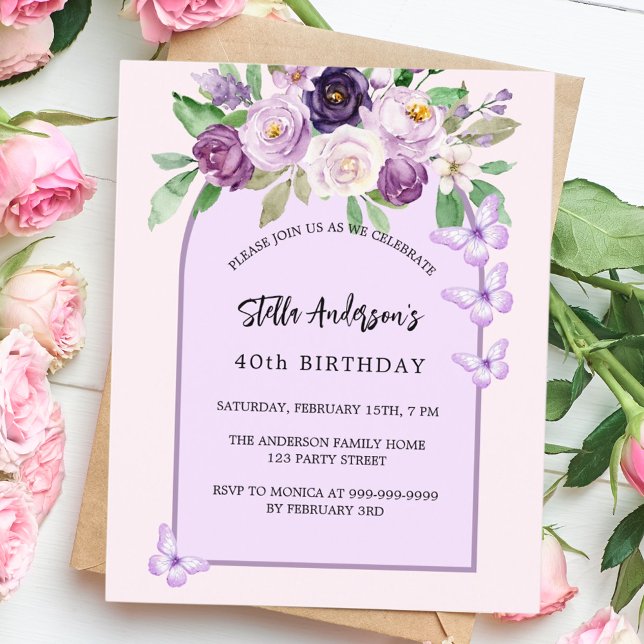 Flores roxas borboletas arrogantes aniversário de  (Criador carregado)