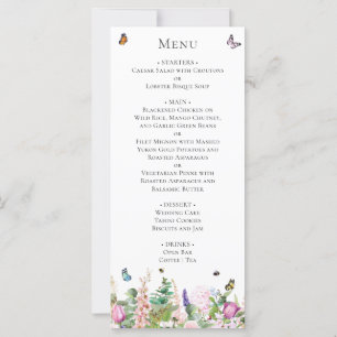 Flores roxas cor-de-rosa com borboletas Menu Placa