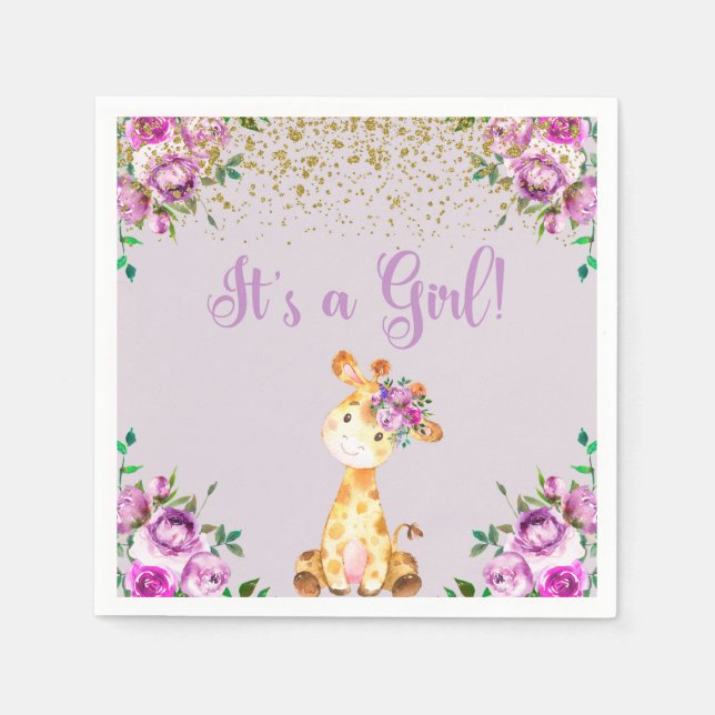 Flores roxas e guardanapos de chá de fraldas giraf (Frente)