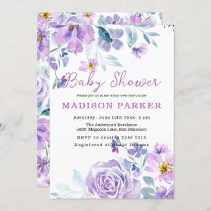 Flores roxas e rosa Convite para bebês