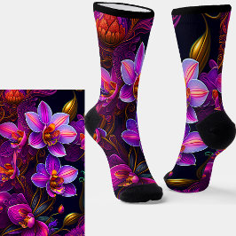 Flores Roxas Mauve com Dourado a Preto