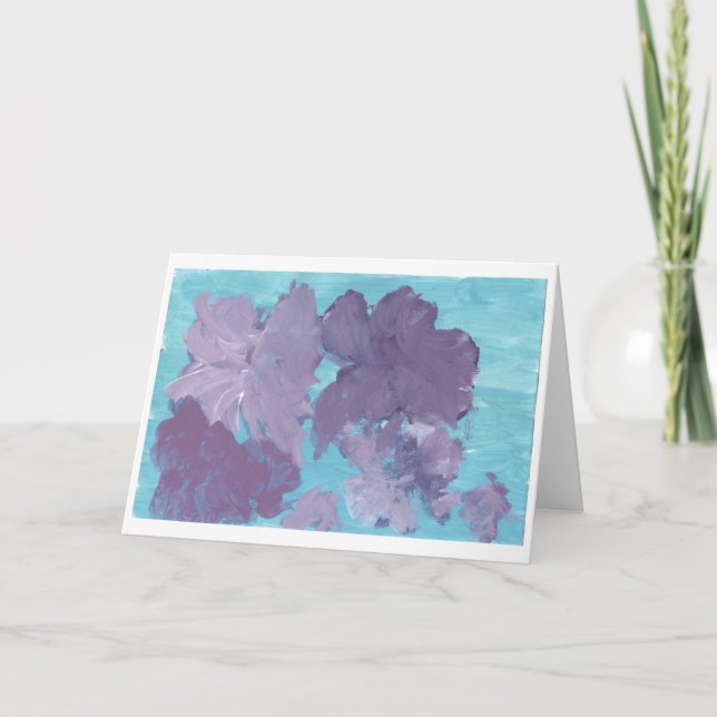 Flores roxas no cartão azul (Frente)