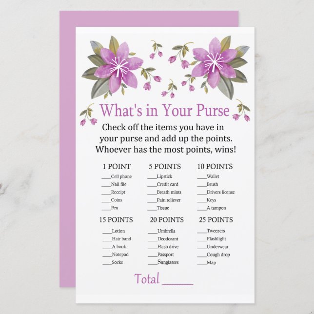 Flores roxas O que há no seu jogo (Frente/Verso)