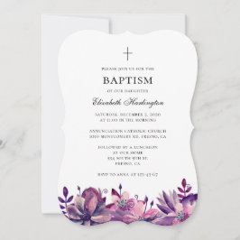Flores roxas rosa batismo convite aquarela