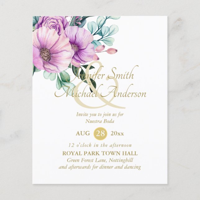 Flores Roxas Russas Nuestra Boda Invitações (Frente)