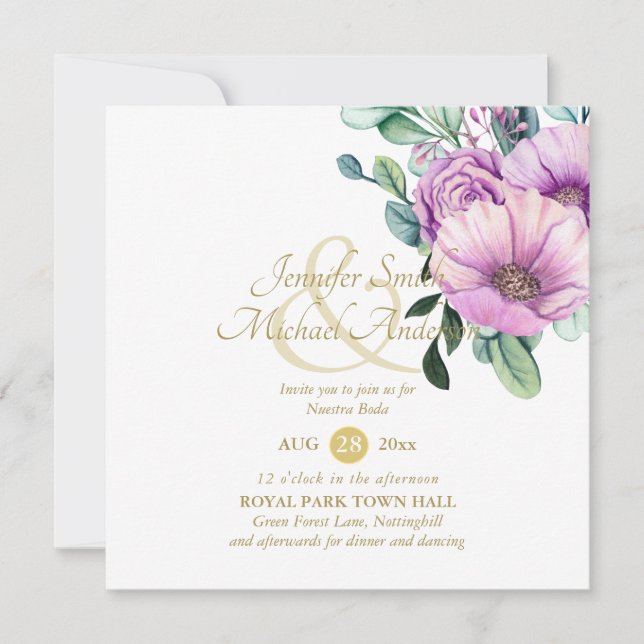 Flores Roxas Russas Nuestra Boda Invitações (Frente)