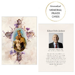 Flores Roxas Virgem Maria Cartão Funerário de Oraç