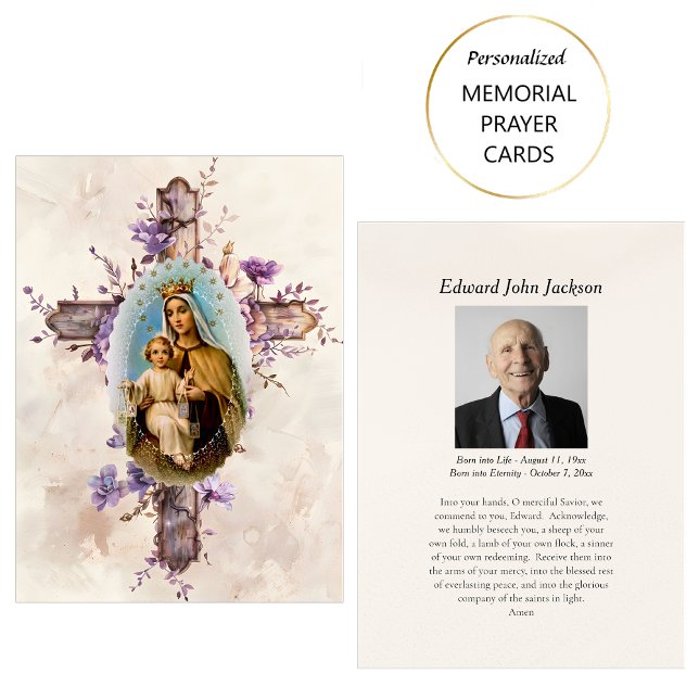 Flores Roxas Virgem Maria Cartão Funerário de Oraç (Criador carregado)