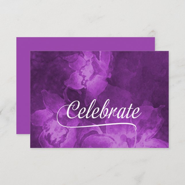 Flores RSVP Card Purple Watercolor (Frente/Verso)