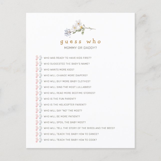 Flores Selvagens Adivinham Quem Joga Chá de fralda (Frente)