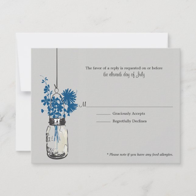 Flores Selvagens Azuis RSVP Card e Jar Mason (Frente)