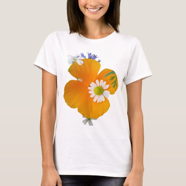 Flores Selvagens: Camiseta Amarela Laranja-branca (Frente)