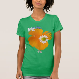 Flores Selvagens: Camiseta Verde Amarelo Laranja B