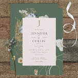 Flores selvagens no Convite para Casamento de Sage<br><div class="desc">Anuncie seu casamento com um toque de elegância rústica. Nosso convite de casamento cativante apresenta um arranjo vibrante de flores silvestres e samambaias, meticulosamente desenhados à mão e lembrando tesouros botânicos pressionados. Cores ricas como bronzeado, amarelo, creme, azul e verde sábio se destacam lindamente contra uma imagem de fundo verde...</div>