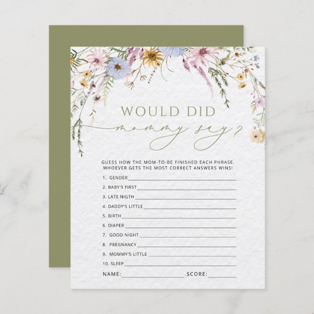 Flores Selvagens O Que As Mamães Dizem Jogo Chá de (Frente/Verso)