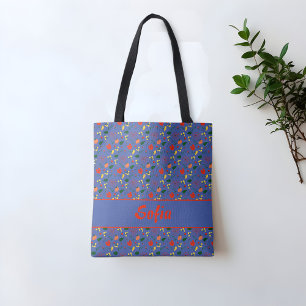 Flores selvagens padrão papoila nome azul tote sac