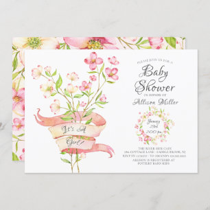 Flores Selvagens Rosa Girinas Bebê Convites para C