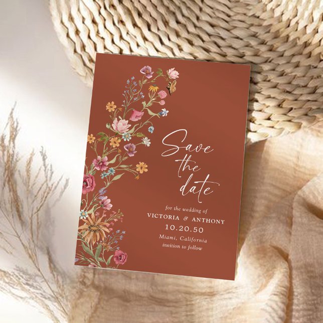 Flores Selvagens Salvem Data com Cartão com fotos (Criador carregado)