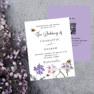 Flores selvagens violeta QR convite para casamento