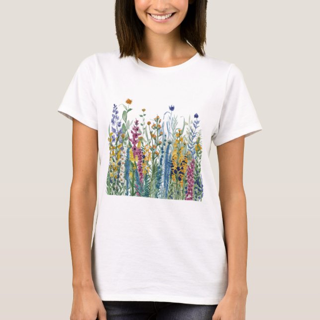 Flores Silvestres Coloridas, Botânicos, Camiseta F (Frente)