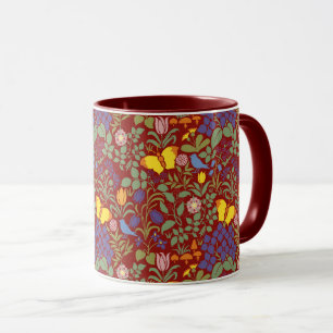 Flores Silvestres de Voysey em Caneca de Café Verm