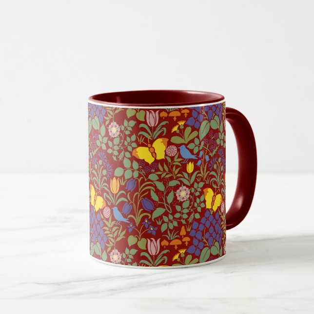 Flores Silvestres de Voysey em Caneca de Café Verm (Frente Esquerda)