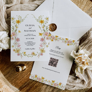 Flores Silvestres Pastéis Convite de Casamento F