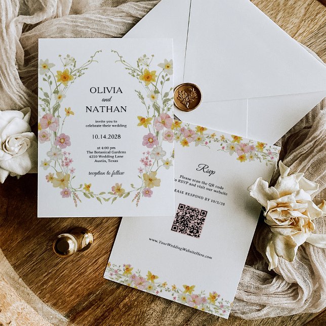 Flores Silvestres Pastéis | Convite de Casamento F (Criador carregado)