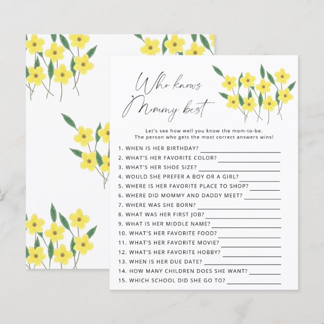 Flores silvestres Quem sabe melhor jogo da mamãe (Frente/Verso)